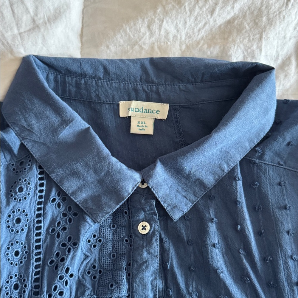 Blue Eyelet Button-Up Shirt